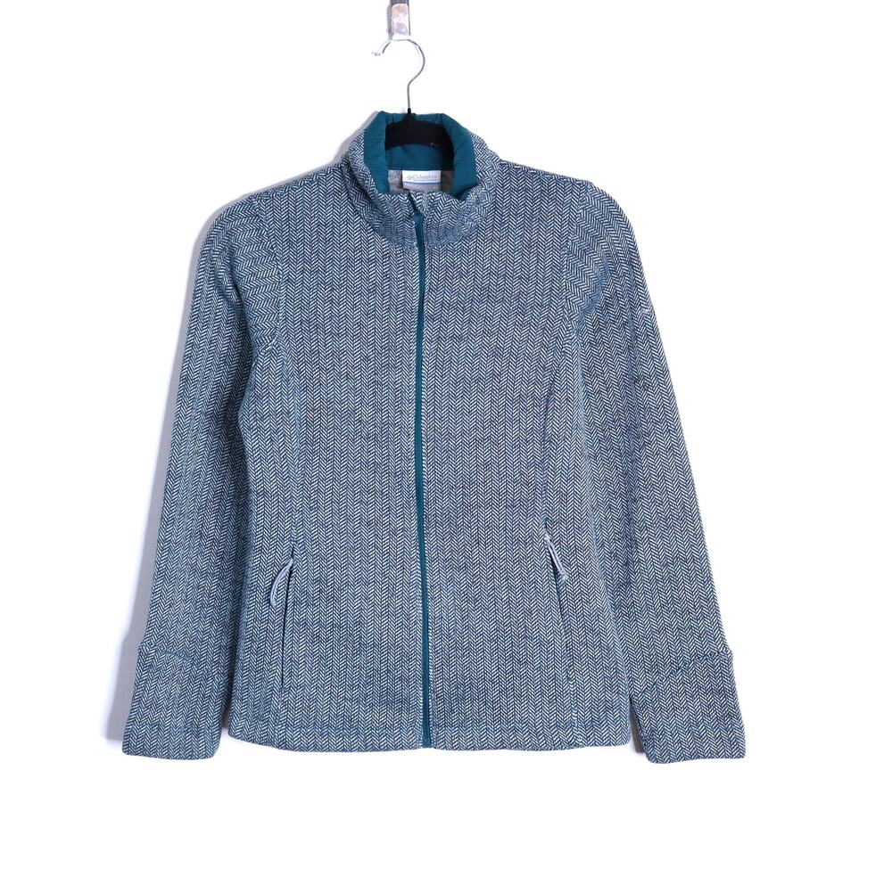 COLUMBIA Optic Got It III Sweater Jacket Herringbone Teal Zip Up Women's XS